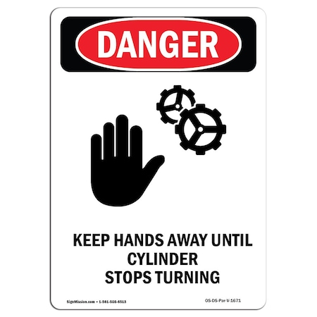 OSHA Danger Sign, Keep Hands Away Until, 5in X 3.5in Decal, 10PK
